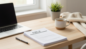 An employee filling out paperwork for a job-protected mental health stress leave